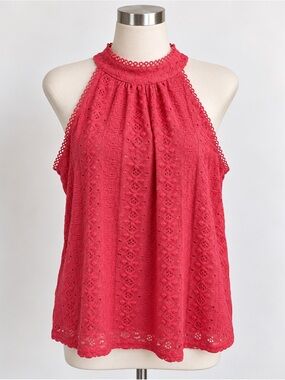CABLE & GAUGE Boho Eyelet Lace High Neck Halter Sleeveless Blouse size large